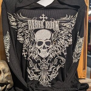 Skull with Rhinestones Light Weight Hoodie